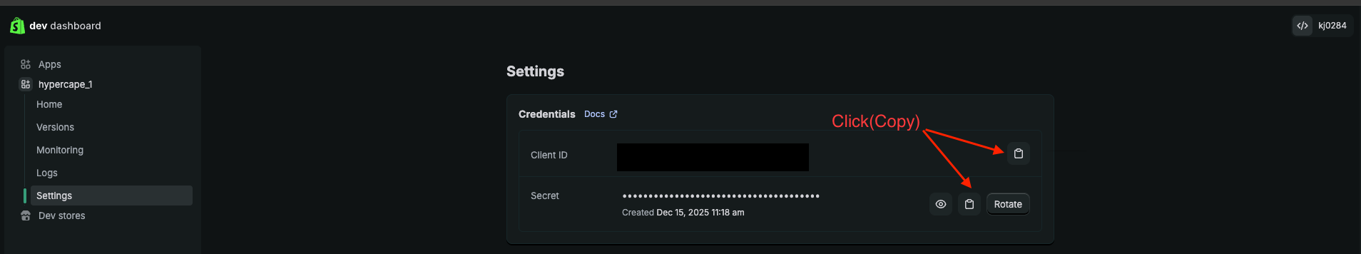Copy Your Credentials
